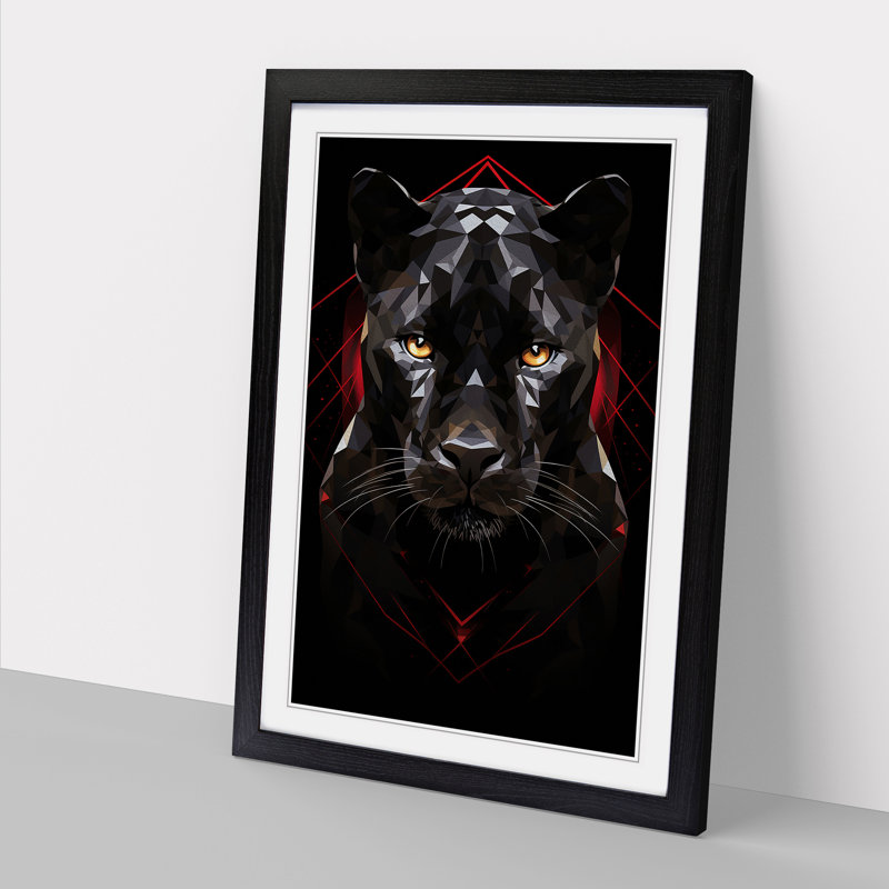 Panther Geometric No.2 - Single Picture Frame Print on Wood, 46cm H x 34cm W x 2cm D, Black