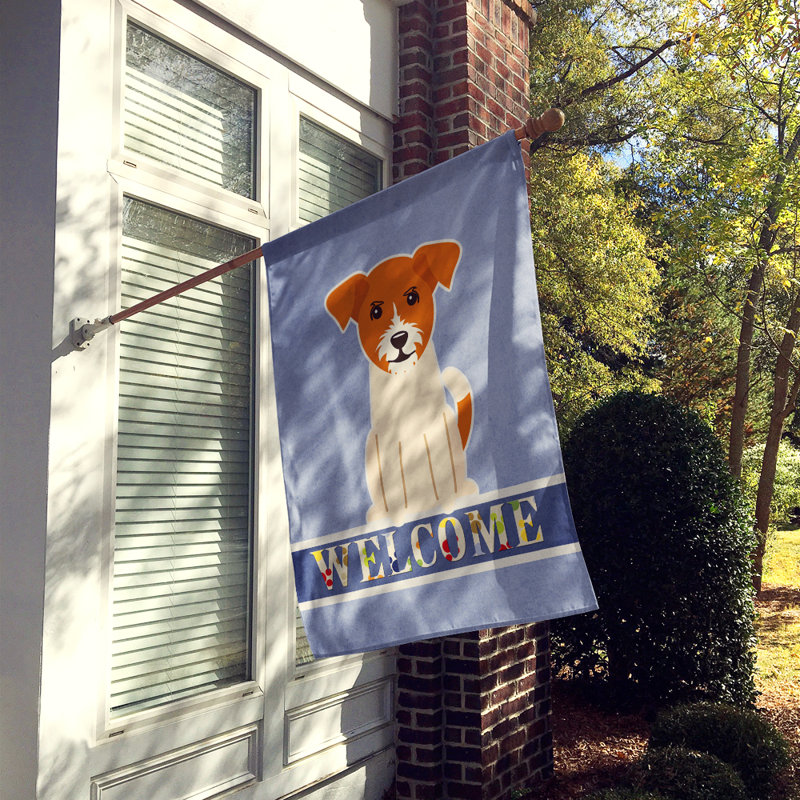 Polyester 2 côtés 40 x 28 po welcome drapeau maison, Jack Russell terrier assis