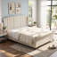 Lit plateforme capitonné en velours, style transitionnel, avec pieds en noyer, format King, couleur crème.-1764368620-1764368622