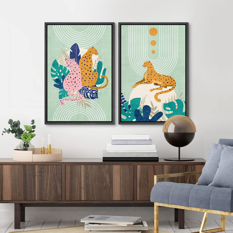 Guépard tropical, impression sur toile 2 pièces, Noir, H 24 po x l 32 po x P 1,5 po