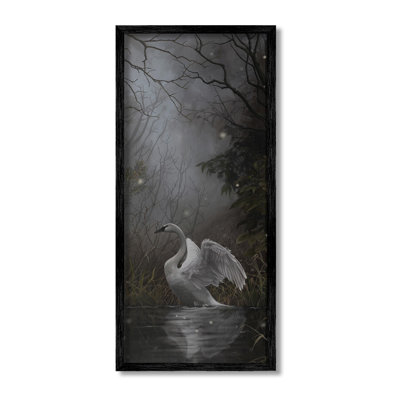 «Swan in Dark Night Pond», art de la giclée encadrée par Nene Thomas