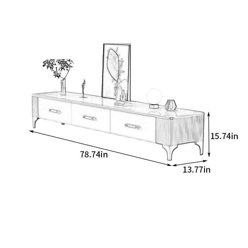 Meuble télé de luxe Italian Light, Or / blanc / gris / noir, H 15,74 po x L 78,74 po x l 13,77 po