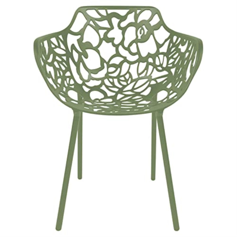 Rabia Patio Armchair – Floral Cutout Aluminum Stackable Dining Chair, UV Protected, Rust-Resistant, Indoor & Outdoor Use, Fully Assembled