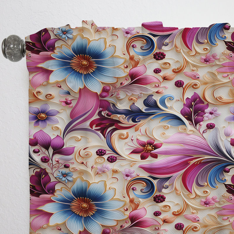 Marrable Purple, Blue Romantic Love Roses Paisley Pattern - Floral Curtain - Velvet Room Darkening - 1 Panel, 52" W x 120" L