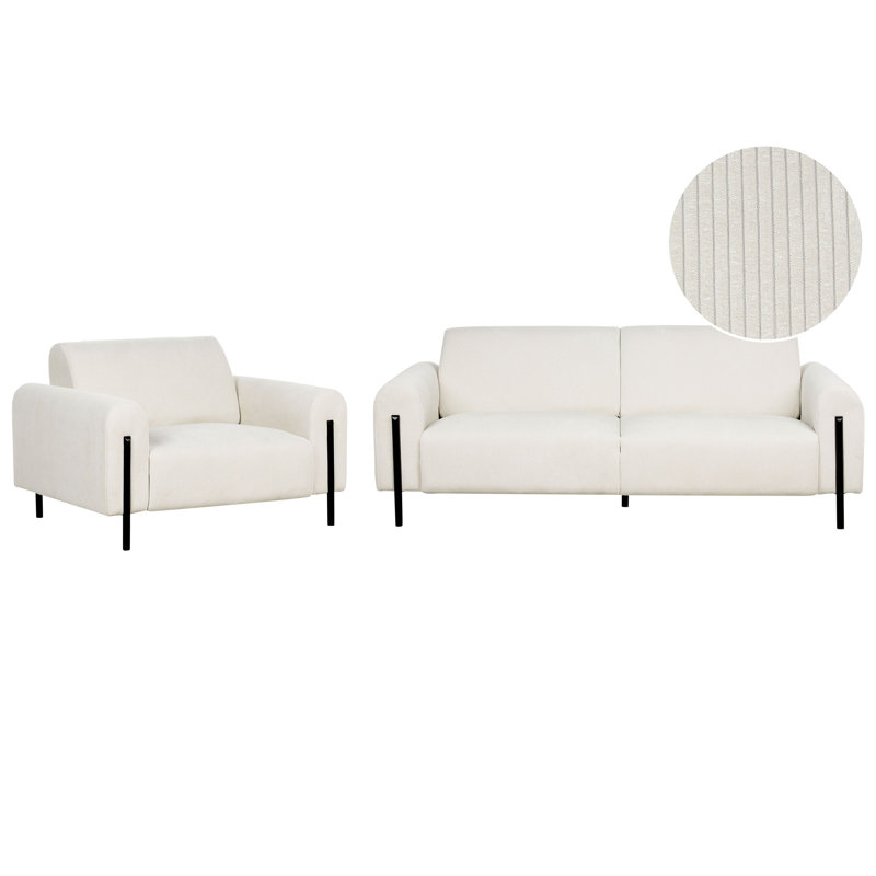 Saiyan 2 - Piece Living Room Set, White Corduroy