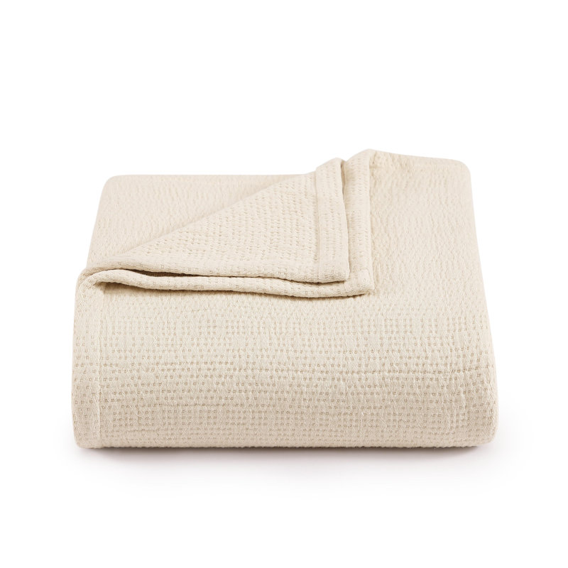 Couverture en coton Tommy Hilfiger, Beige, Lit simple