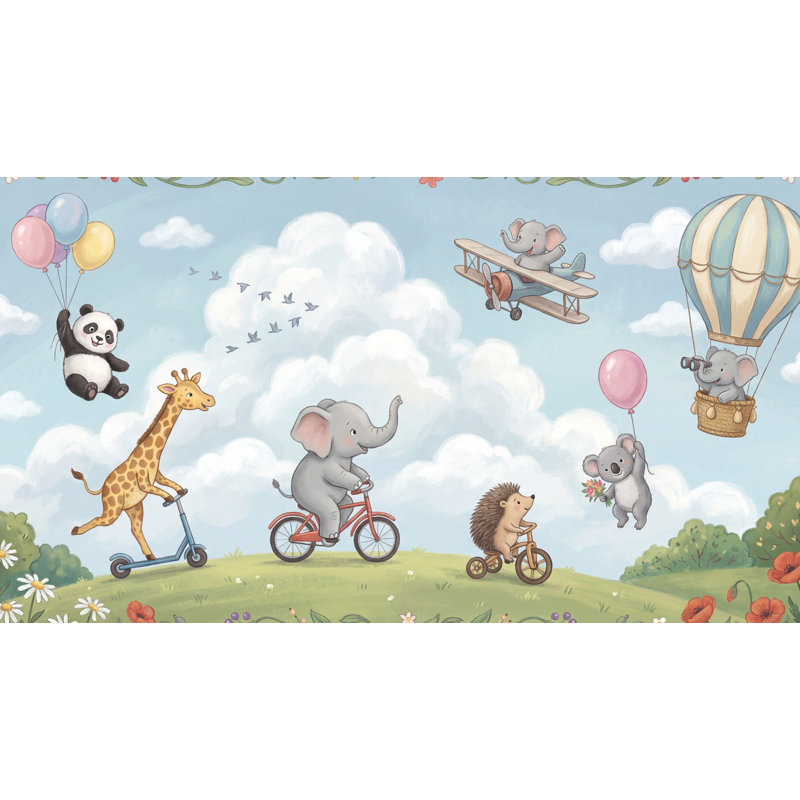Papier peint fantaisiste Playful Animals, 160 po x 108 po, Peler et coller
