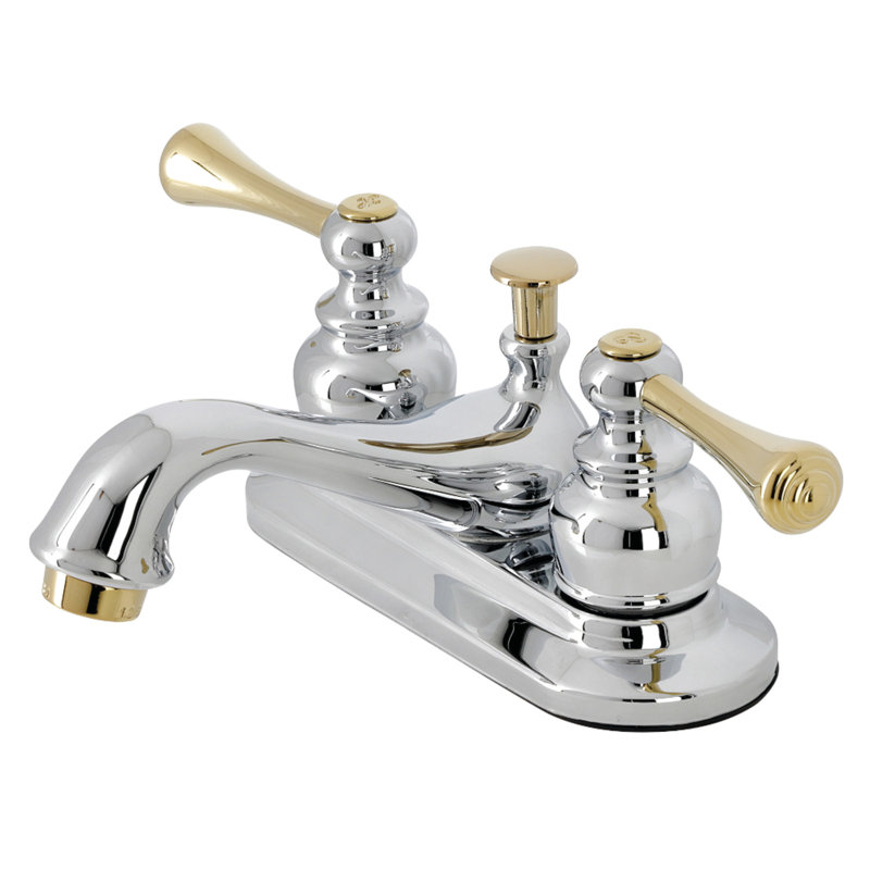 Kingston Brass English Vintage Two-Handle 3-Hole Deck Mount 4" Centerset Bathroom Faucet with Plastic Pop-Up