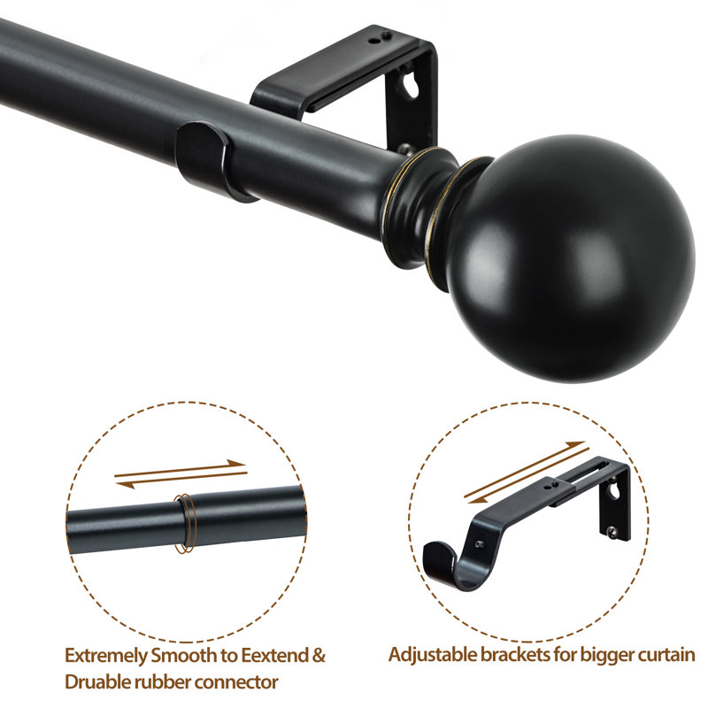 Domynique Adjustable 2.65'' Single Curtain Rod, Black, 28" - 48"