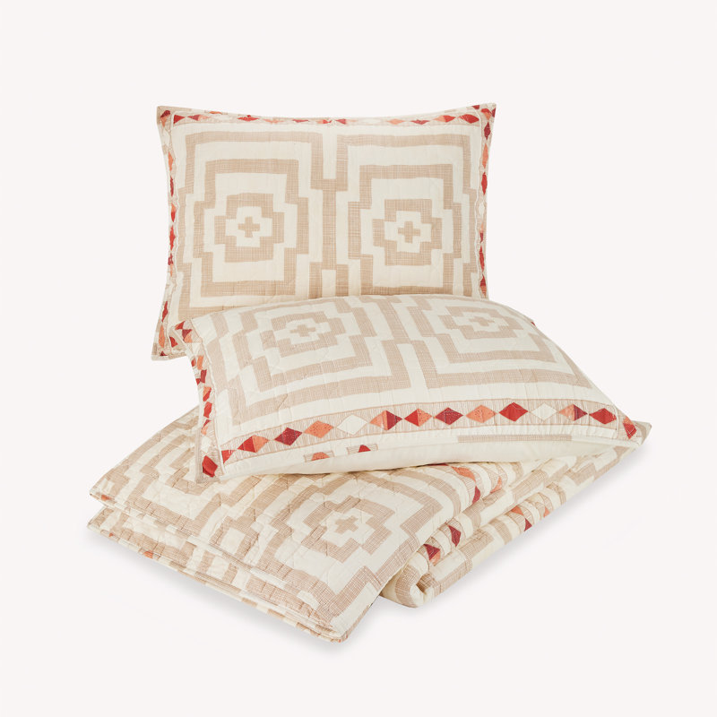 Hypnotic 100% Cotton Boho Lightweight Quilt Set, King Quilt + 2 Shams, Cream