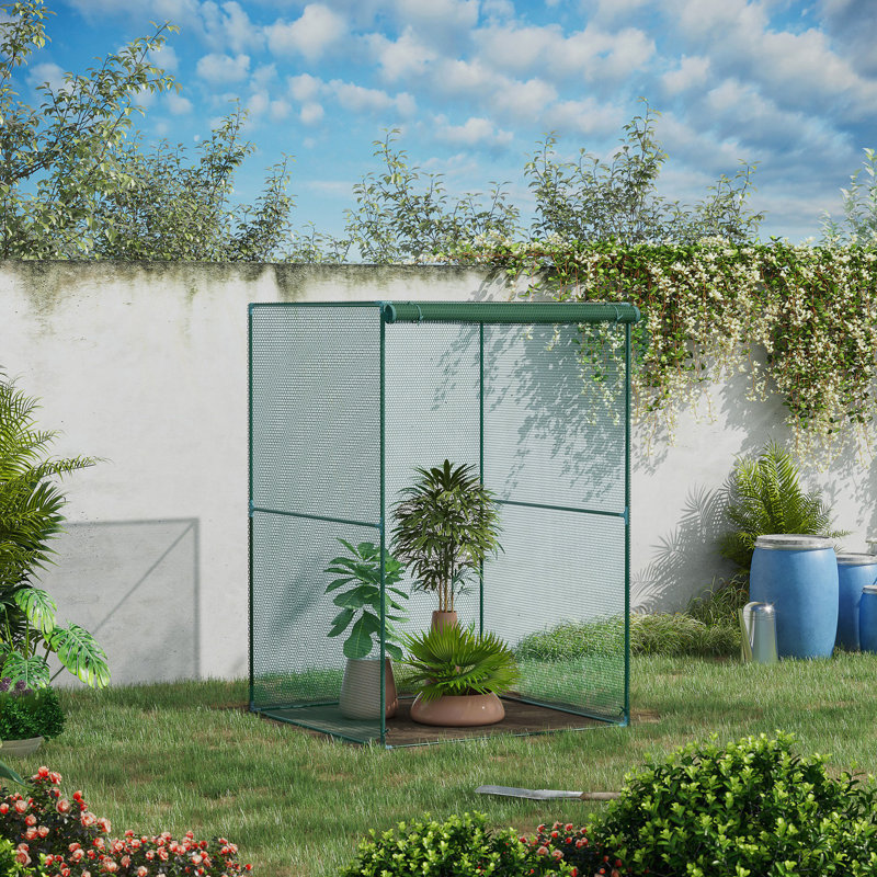Outsunny 4' x 4' Crop Cage, Plant Protection Tent with Zippered Doors for Vegetable Garden, Backyard, Green