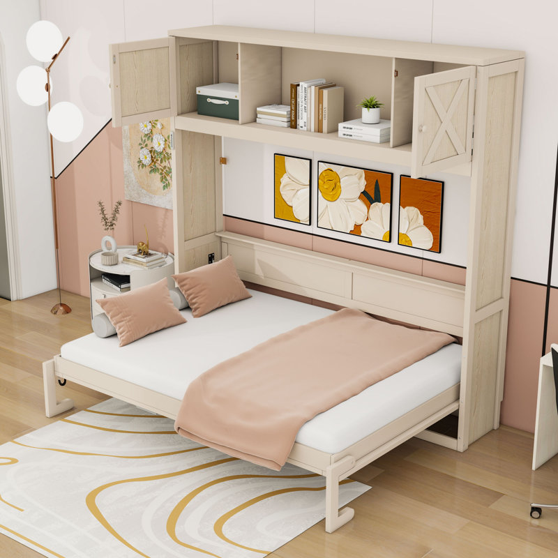 Lit escamotable double avec armoires de rangement