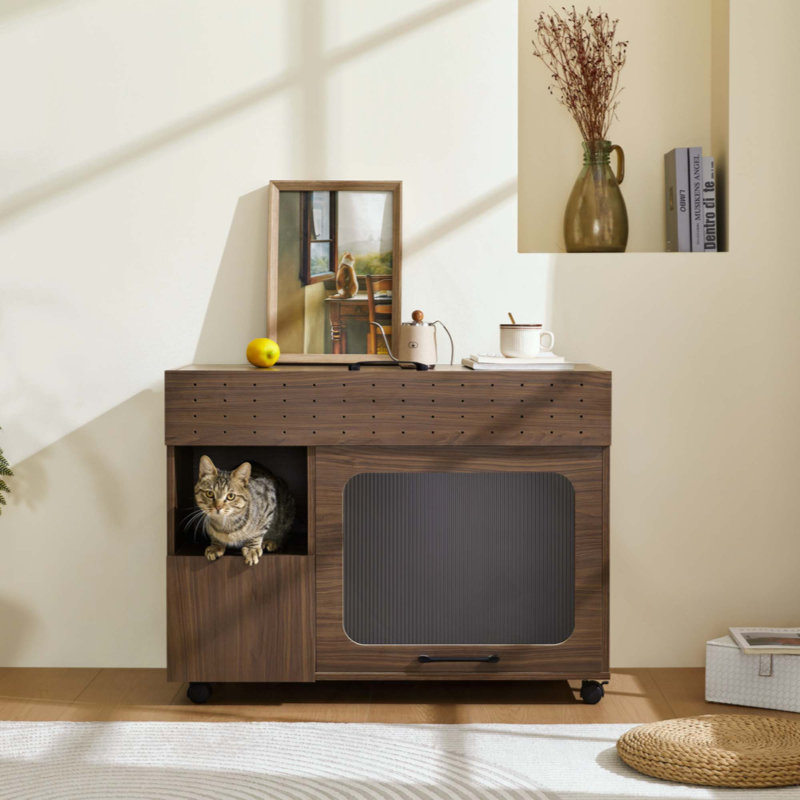Enceinte de litière 2 en 1 multi-usage 2 en 1, table d'appoint moderne en noyer avec rangement, armoire latérale de buffet