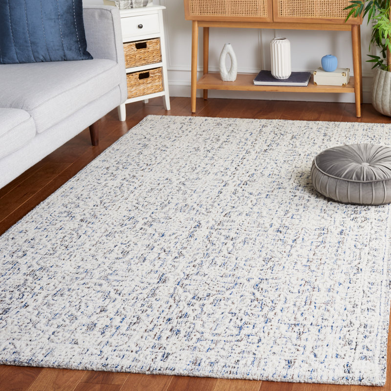 Tapis bleu / ivoire en coton touffeté à la main Ebony, Rectangle 3 pi x 5 pi