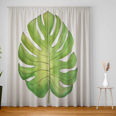 Tropical Leaf Blackout Window Curtain Pair for Home Decor