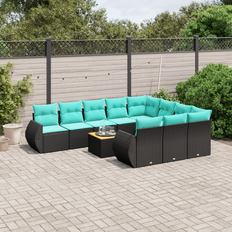  Ensemble de canapé de patio 11 pièces avec coussins en rotin de polyester noir