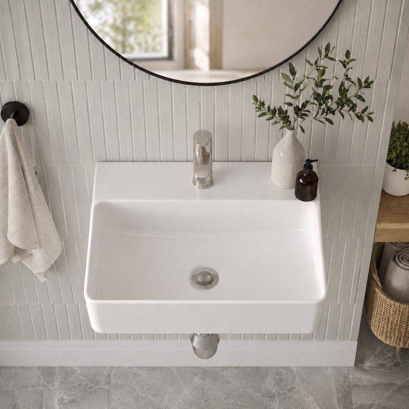 Lavabo de salle de bain mural rectangulaire en céramique, lavabo de salle de bain blanc , 4" H x 14" L x 10" W