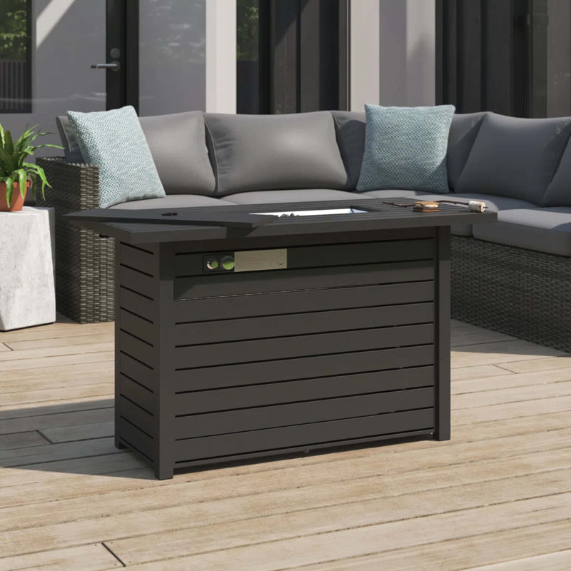 Table de foyer d'extérieur en acier avec couvercle H 25 po x l 42 po
