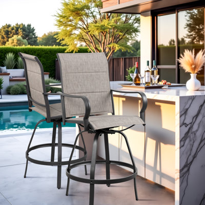 Swivel Outdoor Bar Stools – Quick-Dry Foam Padded Seats