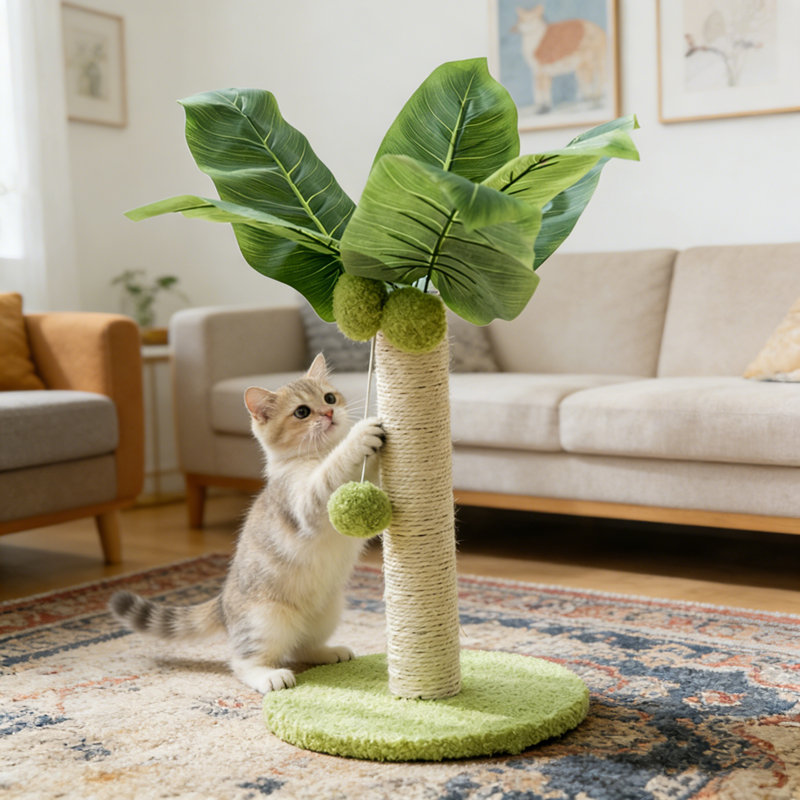 Arbre à chat 12,6 po H 9,5 po, Beige/vert