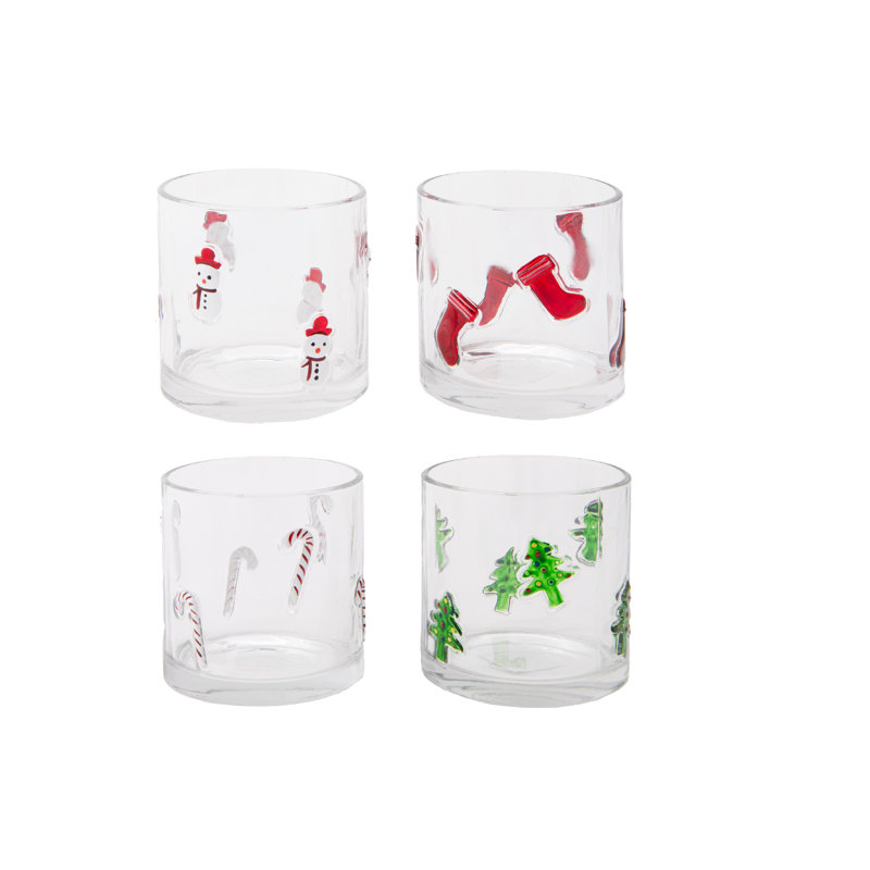 Porte-bougie chauffe-plat en verre, bonbon, bas, bonhomme de neige assortis - ensemble de 4