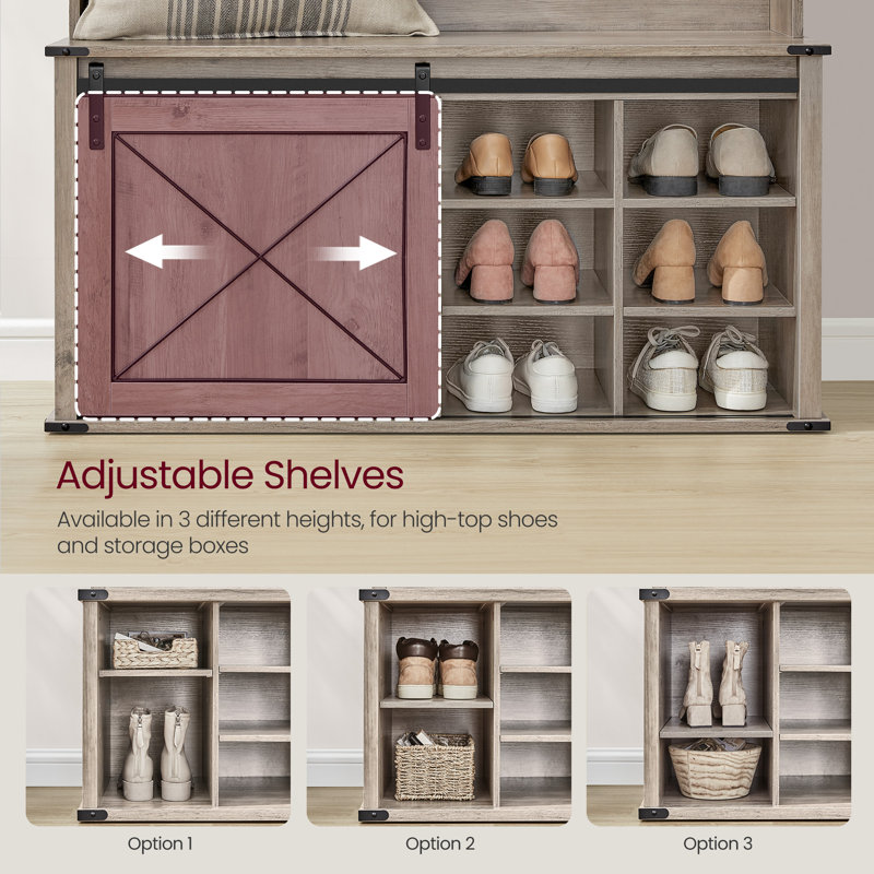 Hall Tree 41.7'' Wide With Bench And Shoe Storage, Rustic Gray