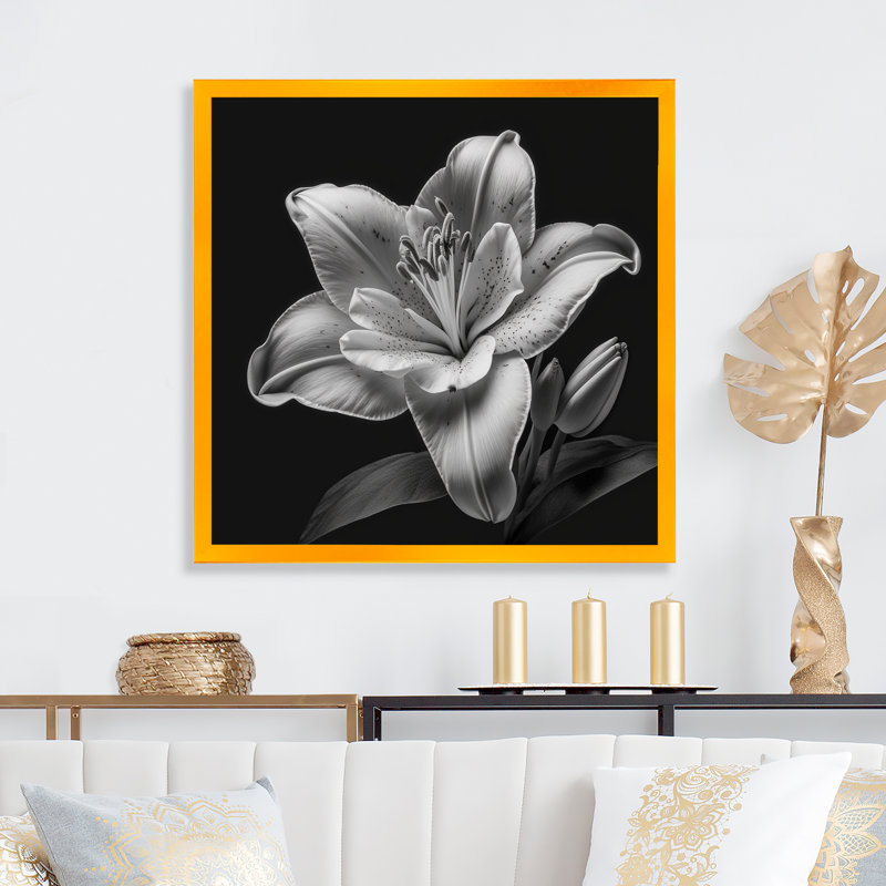 Orchidée blanche monochrome - photographie sur toile, H 30 po x l 30 po x P 1 po, Impression dorée sur toile encadrée
