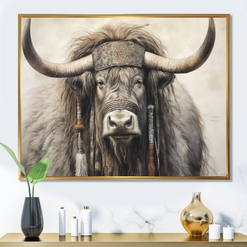 " Wild Yak II ", Gold Floater Framed, 24" H x 32" W x 1" D