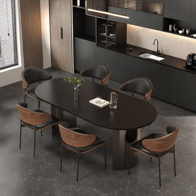Sophisticated retro-style oval dining table set, 29.52"H x 62.99"L x 35.43"W