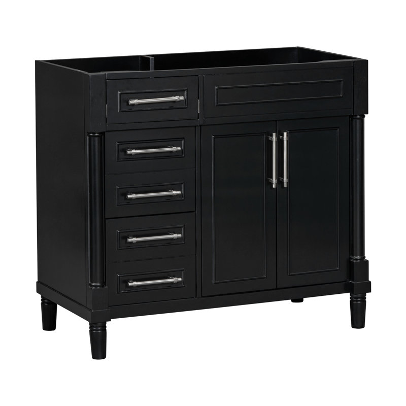 Meuble-lavabo de salle de bain 36 po sans lavabo, armoire de rangement autoportante avec 2 tiroirs et un tiroir basculant, meuble-lavabo avec cadre en bois massif seulement, tablette à hauteur réglable