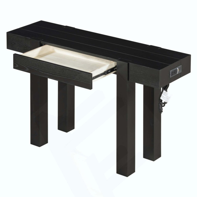 Console rustique minimaliste avec tiroir caché, prise de courant latérale, table d'entrée en bois pour les entrées, les salons et les bureaux à domicile (noir)