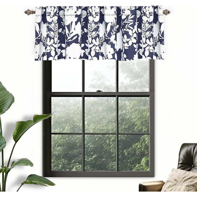 Cantonnière florale sur mesure 52 po, Bleu marine