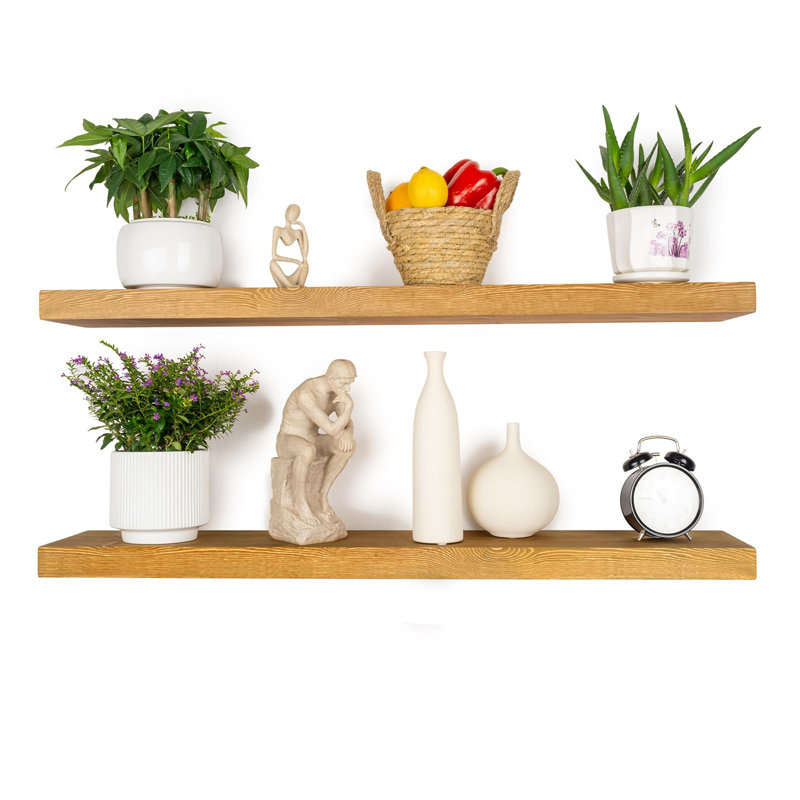 36'' Wide Rustic Wooden Wall Shelves Yellow Brown-Set of 2, Yellow Brown, 1.25" H x 36" W x 6.7" D
