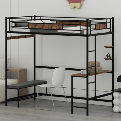 Loft Bed Frame With Integrated Storage And Tool-Free Easy Assembly