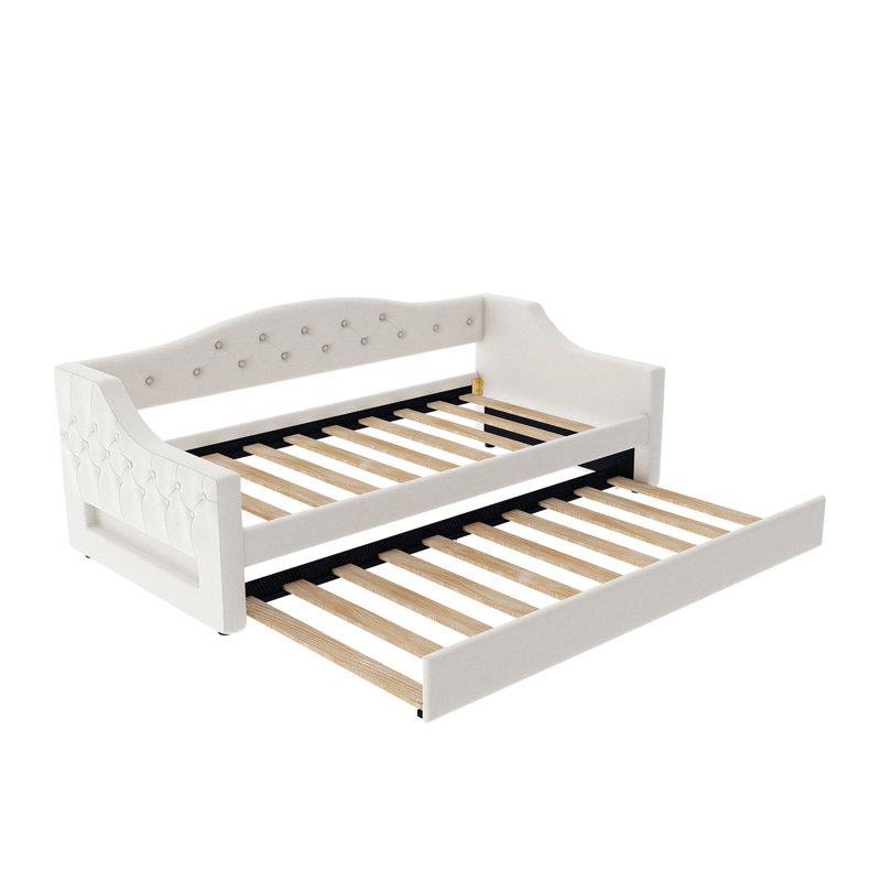 Lit de jour rembourré avec ceinture à DEL et couchette, Beige