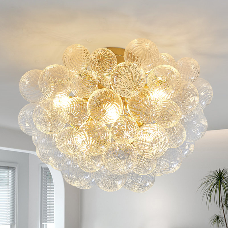 6-light Nordic Bubble Glass Semi-flush Mount, Dimmable