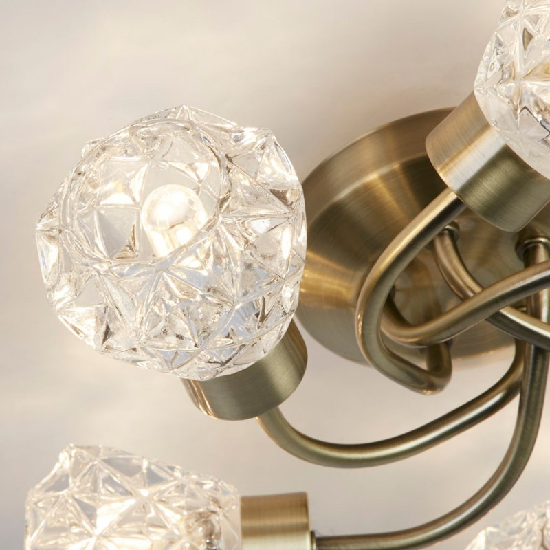 Glass Flush Mount, Antique Brass
