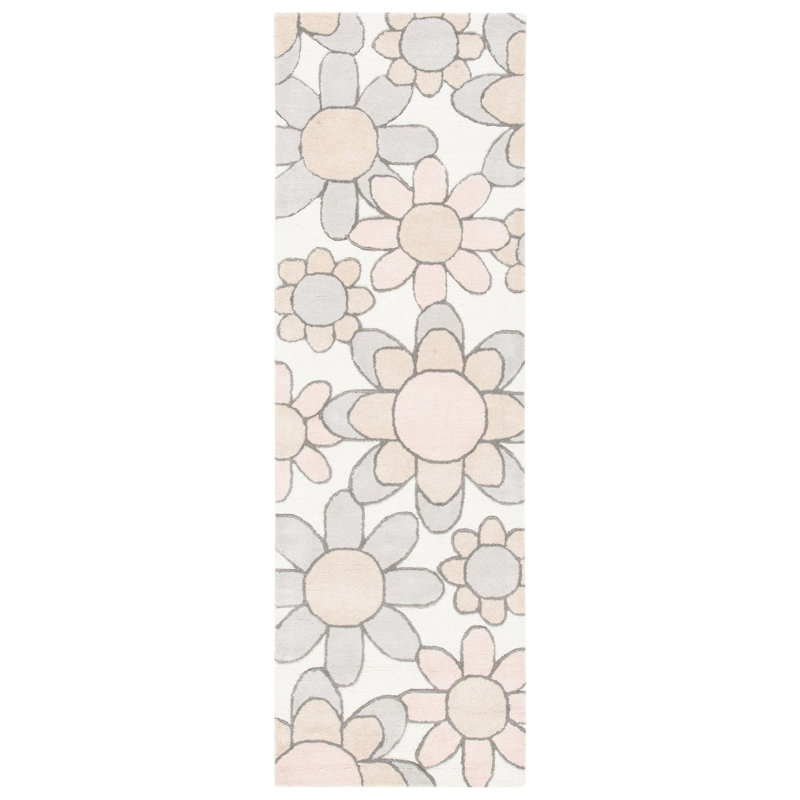 Tapis gris / rose en laine touffeté à la main Asger, Tapis de couloir 2 pi 6 po x 8 pi