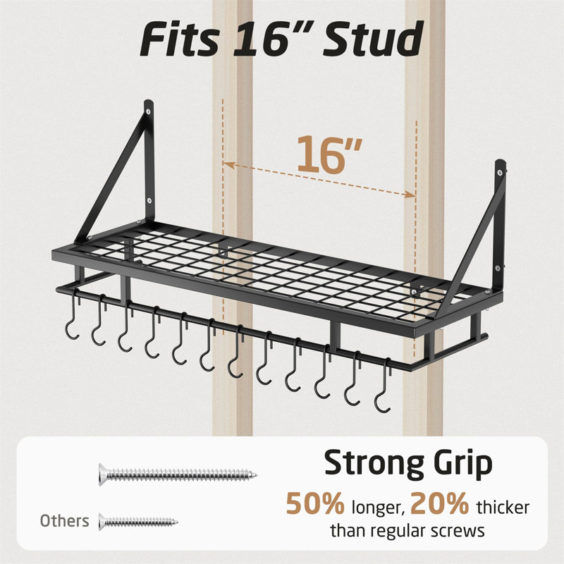 Iron Wall Mounted Pot Rack, Black