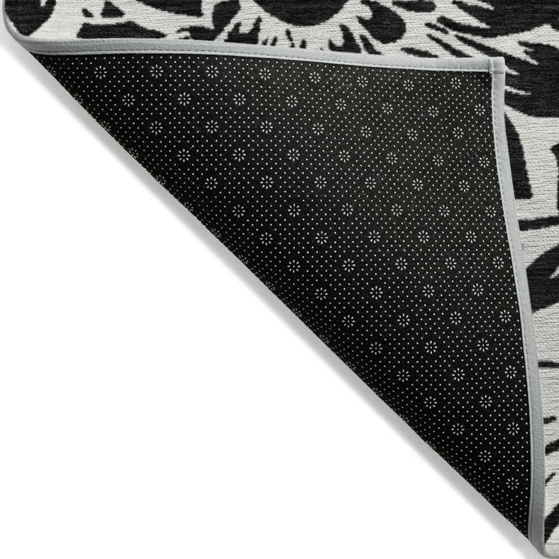 2' X 3' Black and Ivory Floral Washable Non Skid Indoor Outdoor Area Rug