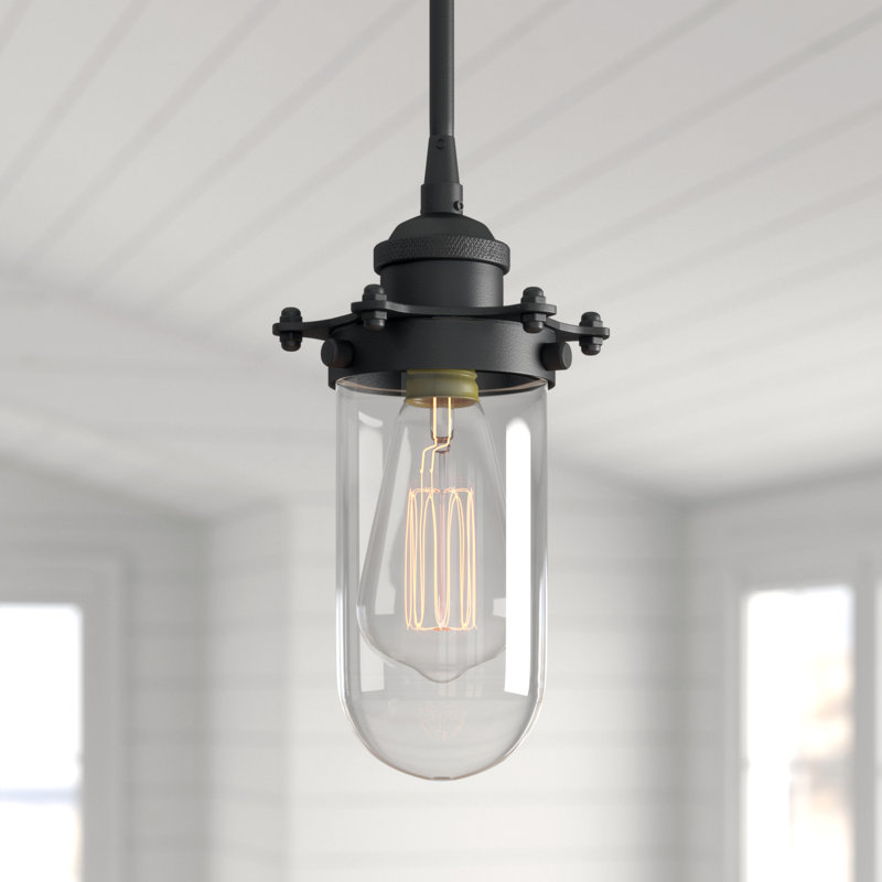 Luminaire suspendu à 1 lumière Calixta, Noir mat, Transparent, Ampoule non incluse