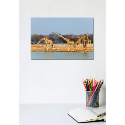 Giraffes By The River. Etosha National Park, Oshikoto Region, Namibia by Keren Su - Wrapped Canvas Gallery-Wrapped Canvas Giclée