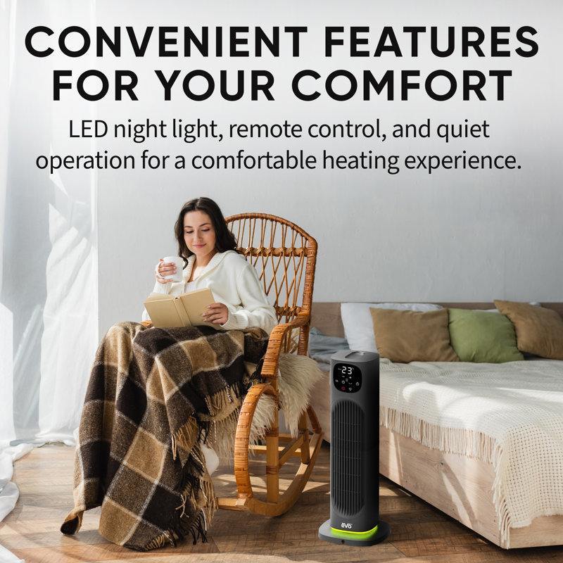 EVO Black Digital Tower Ceramic Heater with Thermostat