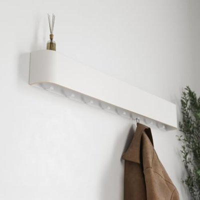 Porte-manteau mural « Toke » - Porte-manteau au design moderne avec crochets muraux dissimulés - Panneau en placage de bois massif - Blanc