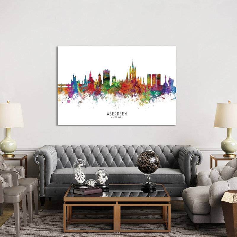 Aberdeen Scotland Skyline City Name by Michael Tompsett - Print on Canvas, Wrapped Canvas, 101.6cm H x 152.4cm W x 3.81cm D