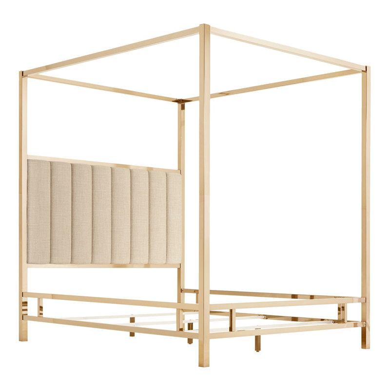 Upholstered Metal Canopy Bed, Champagne Gold/Beige, King