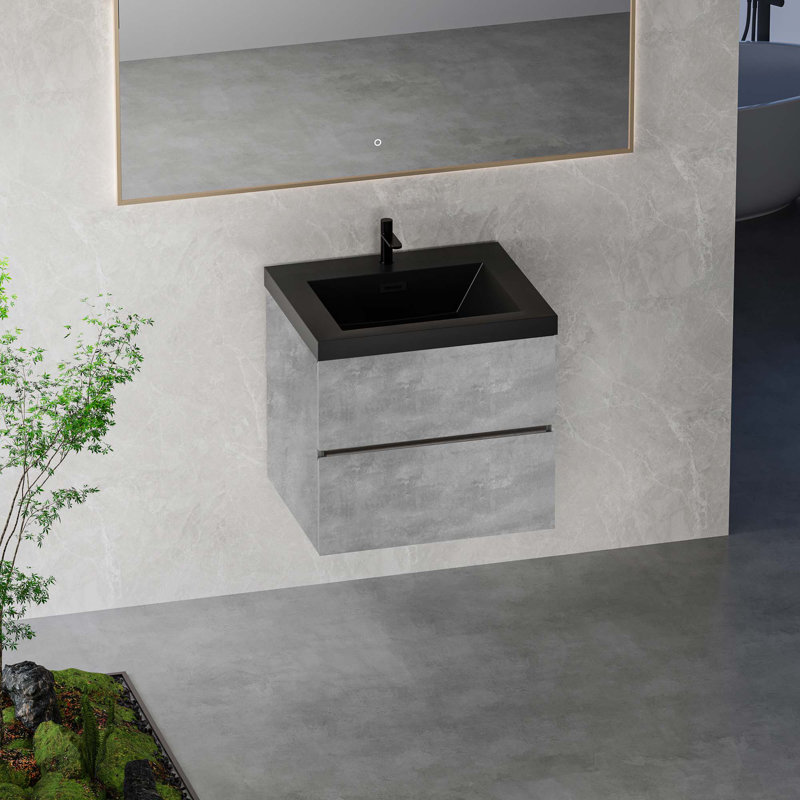Meuble-lavabo flottant avec lavabo, meuble-lavabo mural moderne avec lavabos en quartz et tiroirs à fermeture en douceur