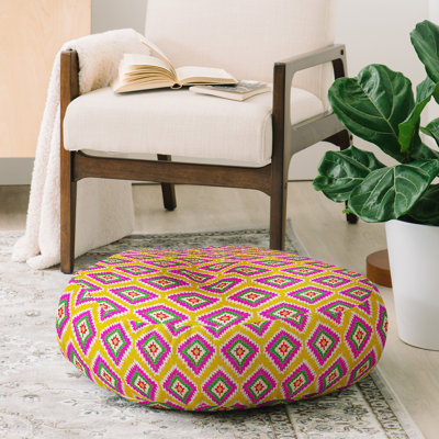Coussin de plancher rond en fibre bianca aztec