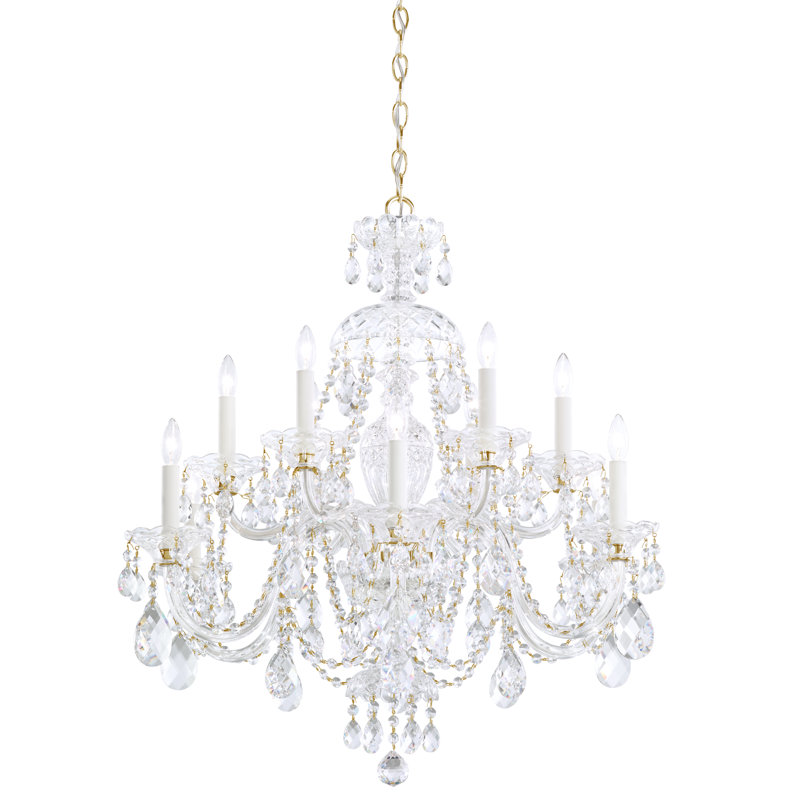 Sterling 12 - Light Glass Chandelier, Polished Silver, Swarovski Spectra, 220 V