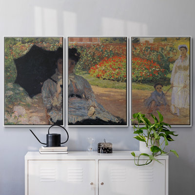 Camille dans le jardin avec Jean et sa nourrice par Monet, peinture sur toile 3 pièces